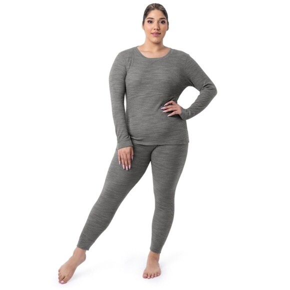 Grey Fruit of the Loom Women's Eversoft Waffle Thermal Top and Bottom Size XS - Picture 5 of 11